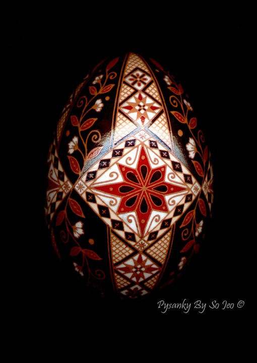 Diamonds and Stars Etched Brown Ukrainian Easter Egg Pysanky By So Jeo